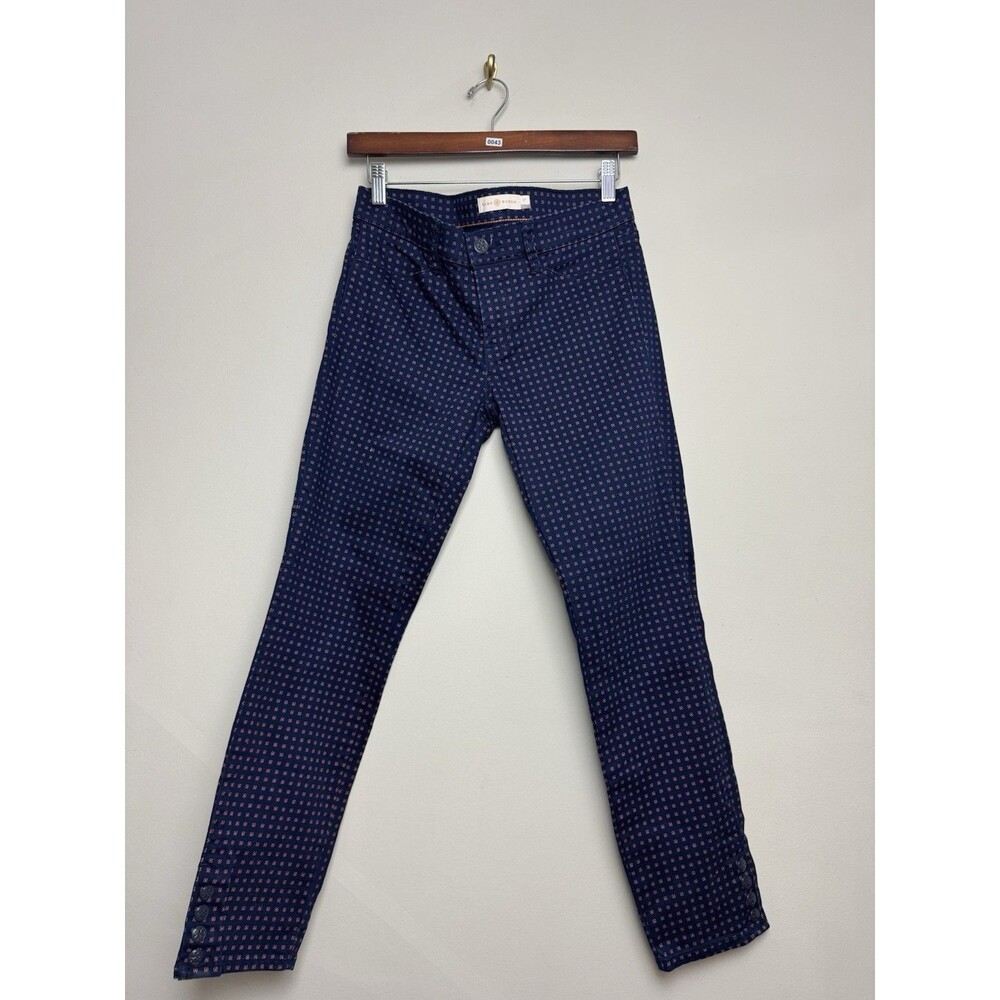 Tory Burch Womens Size 27 Printed Jeans Blue Cotton Stretch Low Rise Slim